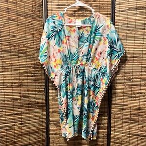 Merona Tropical Floral Swim Coverup - Teal and Yellow